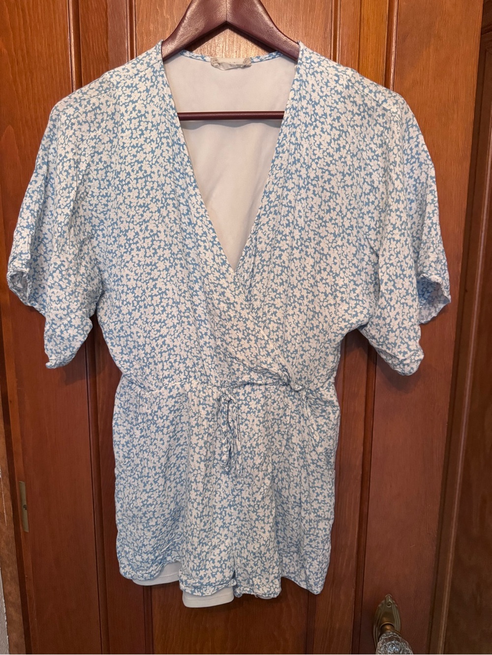 Altar’d State Light Blue Floral Wrap Top - Soft V-Neck Romper